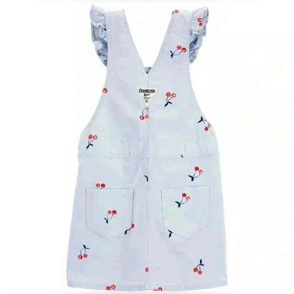 Oshkosh B’Gosh Cherry Print Pale Blue Lightweight Overall Toddler Dress SIZE 3T - Picture 1 of 9